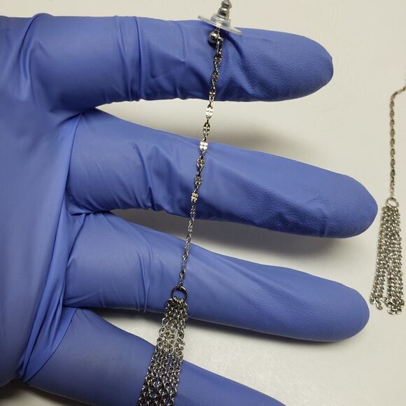 Stylish Women's Polished Silver-tone Hoop Fringed Drop Dangle Earrings - 4" long - Picture 5 of 5